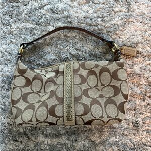 Coach Brown and Cream Shoulder Bag with Signature Design